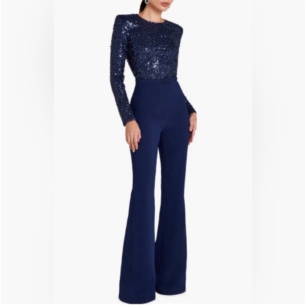 Nadine Merabi Misha Beaded Long Sleeve Jumpsuit